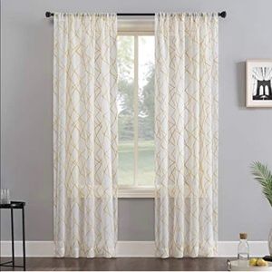 NWT-No. 918 Petra Geometric Embroidery Semi-Sheer 2Panels. 50” wide x 63” length